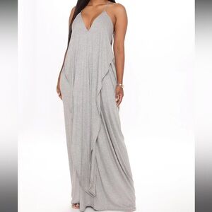 Fashion nova heather grey ribbed maxi dress size large